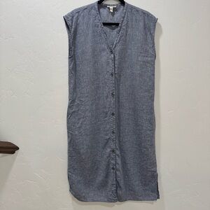 Eileen Fisher Women's Small Linen Organic Cotton Light Blue Dress Coastal Pocket